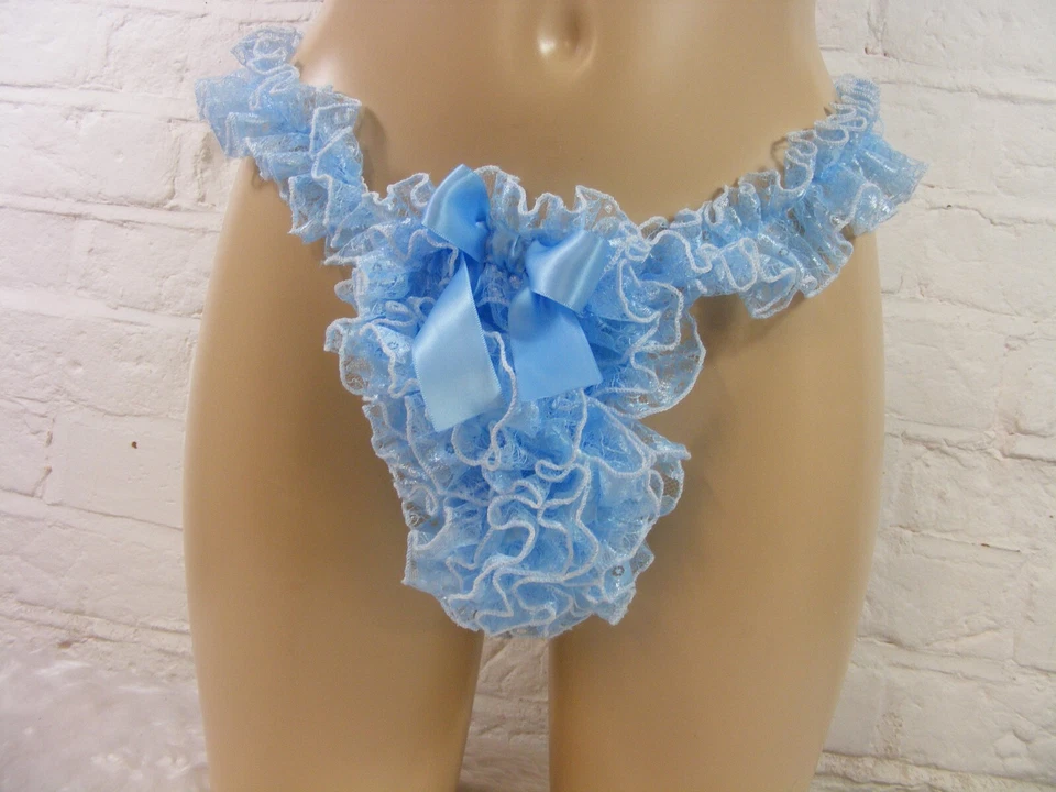 Bragas de encaje con volantes sissy tanga cadena g lencería para hombre tanga bragas todas las tallas Foto 2 de 3