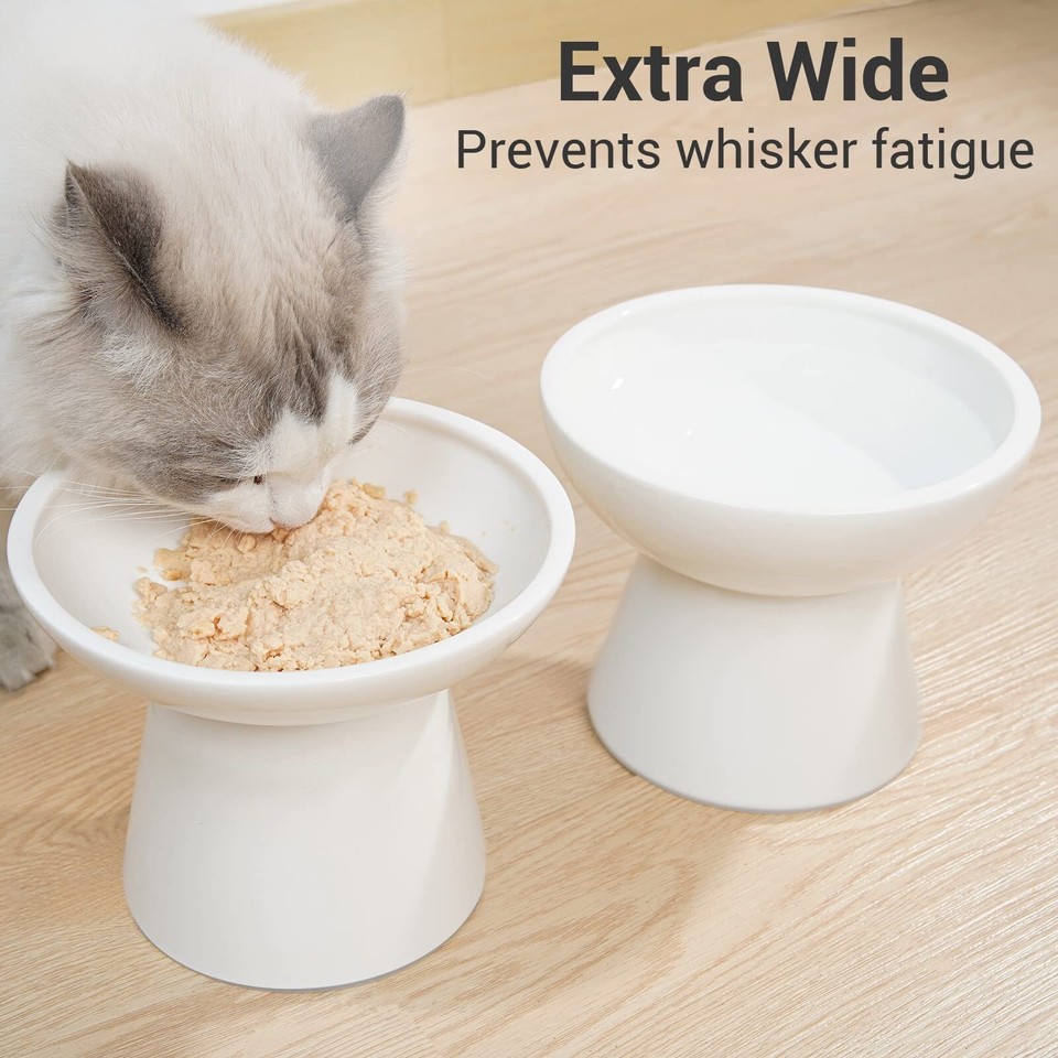 2 Extra Wide Raised Cat Food Bowl, Elevated AntiVomiting Cat Feeder