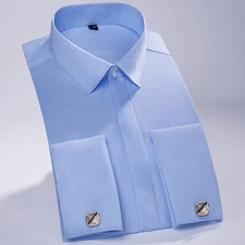 Mens Dress Shirts Clothes Luxury Business Formal French Cuff Casual Shirts Tops