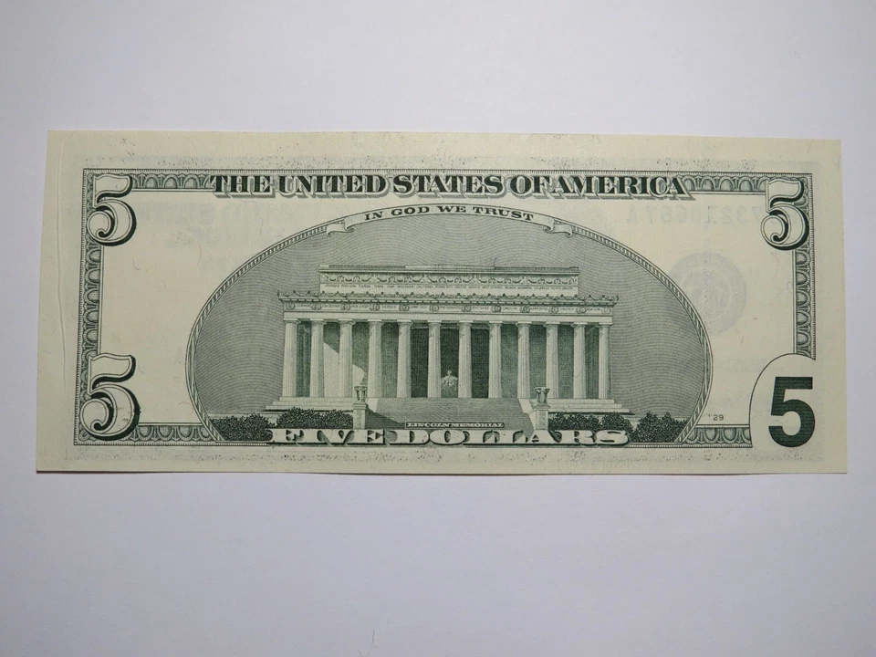 $5 1999 Gutter Fold Error Federal Reserve Bank Note Currency Bill Crisp UNC+++ - Image 2 of 2