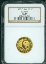 1983 GOLD PANDA 1/4 Oz. NGC MS69 25Yn MS-69 CHINA 25Y 25-YUAN Older Holder