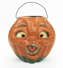 Ragon House 7" Retro Paper Mache Primitive Jack O-Lantern Choir Candy Bucket