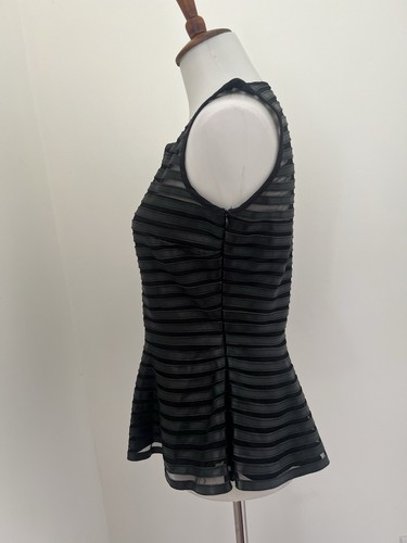 Parker NEW W/Tag Size S Leather & Mesh Stripe Peplum Tank Top / Black - Picture 7 of 11