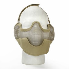 Airsoft Half Face Mark Metal Mesh with Ear Protection Desert Tan Paintball BBTac
