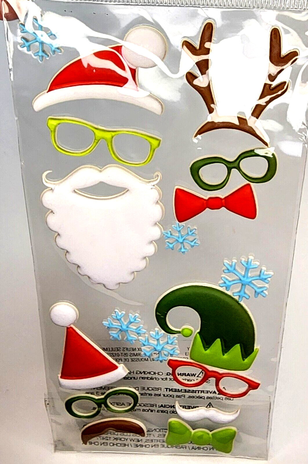 Christmas Santa Reindeer Elf Hats Glasses Mustache Bow Ties 3D Puffy Stickers