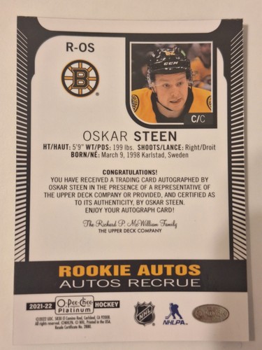 21/22 Platinum Oskar Steen Rookie Autos - Picture 2 of 2