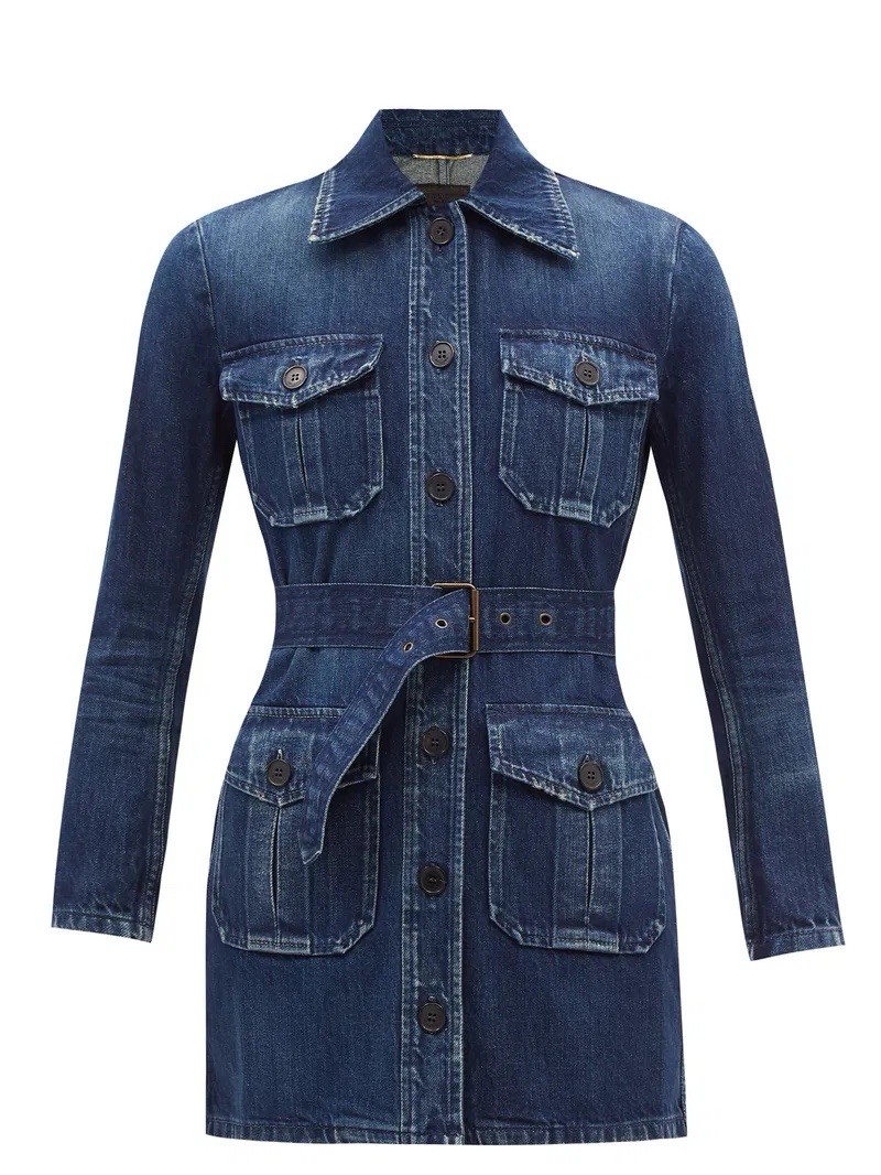 Giacca utility Saint Laurent Saharienne in denim con cintura taglia XS PREZZO AL PUBBLICO £950