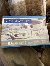 Corning Ware French White 10 Pc Fondue Set NIB 1031930