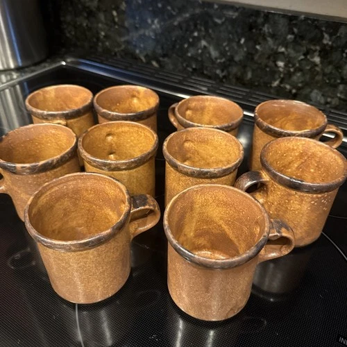 McCOY CANYON MESA 1412 Cup/ Mug & Saucer Brown/w Black Trim 1970's Set Of 10