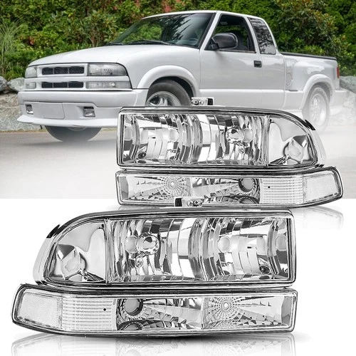 For 98-04 Chevy S10 Blazer Chrome/Clear Corner Headlights W/ Bumper Headlamps