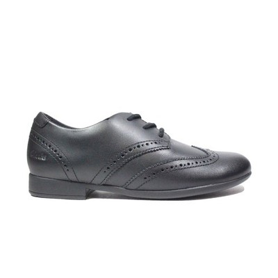 Clarks Scala Lace Youth | Schwarz Leder | Mädchen Schnürschuhe Brogue Schulschuhe