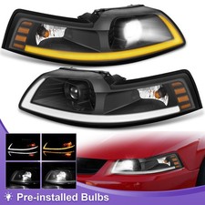 Led Projector Headlights Wsequential Turn Signal For 1999-2004 Ford Mustang