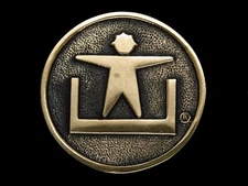 TI03152 *NOS* VINTAGE 1970s **UNKNOWN LOGO** SOLID BRASS BARON BELT BUCKLE