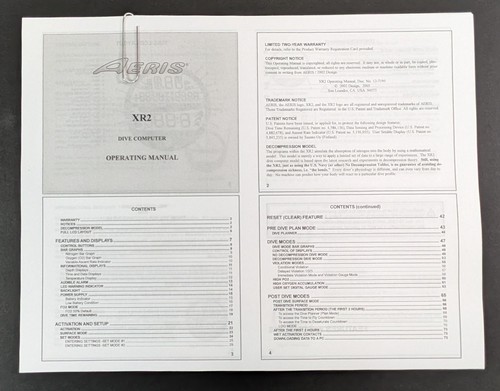 Aeris XR2 Tauchcomputer Bedienungsanleitung gedruckt - 100 Seiten - Bild 2 von 3