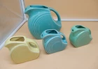 FIESTA PITCHER & 3 mini disc CREAMERS blue green yellow SET