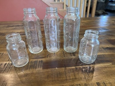 Vintage Evenflo 8 And 4 Oz Glass Baby Bottles. 3 8oz And 2 4oz