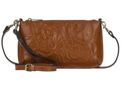 Patricia Nash Laurina Tooled Leather Crossbody Bag W/ Wristlet Strap-Tan-NWOT