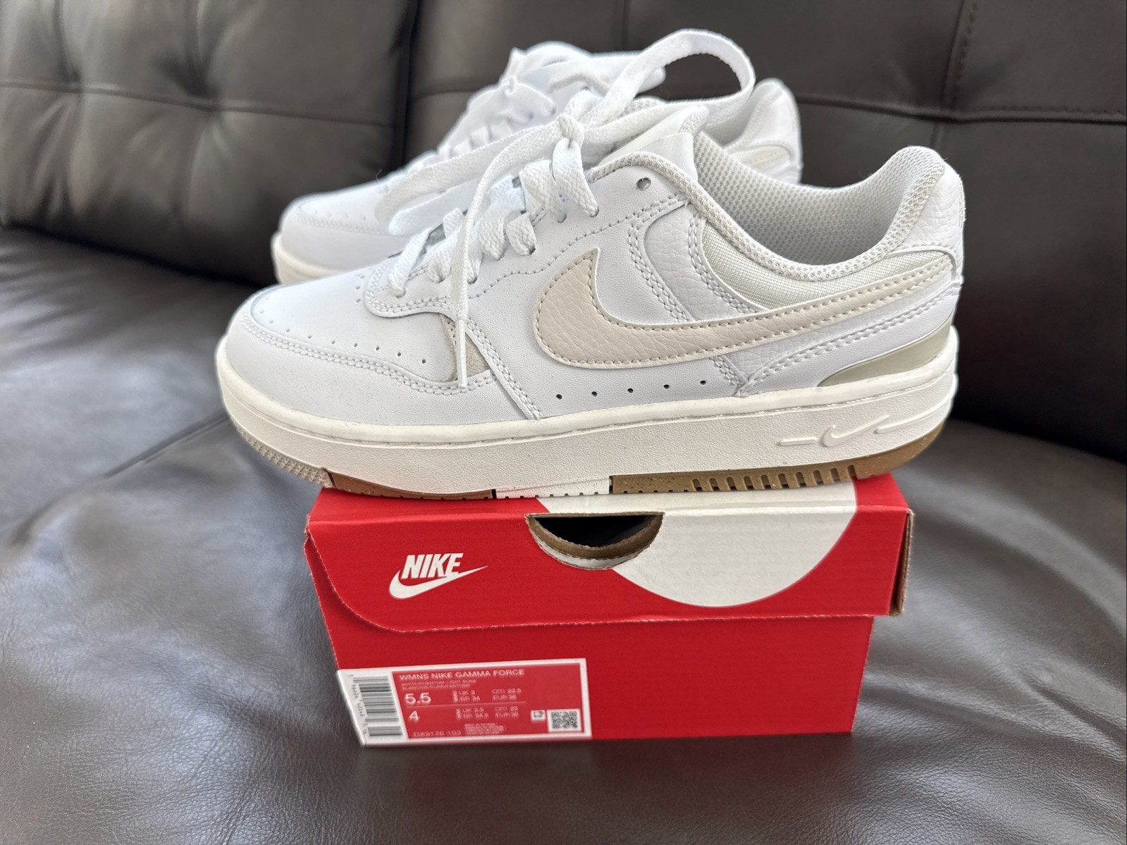 Nike Gamma Force Sneakers White/Phantom-Light Bone DX9176-103 Leather WMNS 5.5