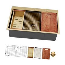 16 Gauge Stainless Steel Kitchen Sink Gold Finish Single Bowl Topmount