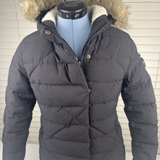 Eddie Bauer Kids Down Puffer Jacket S 7/8 Faux Fur Trim Hood Sherpa Lined Zip