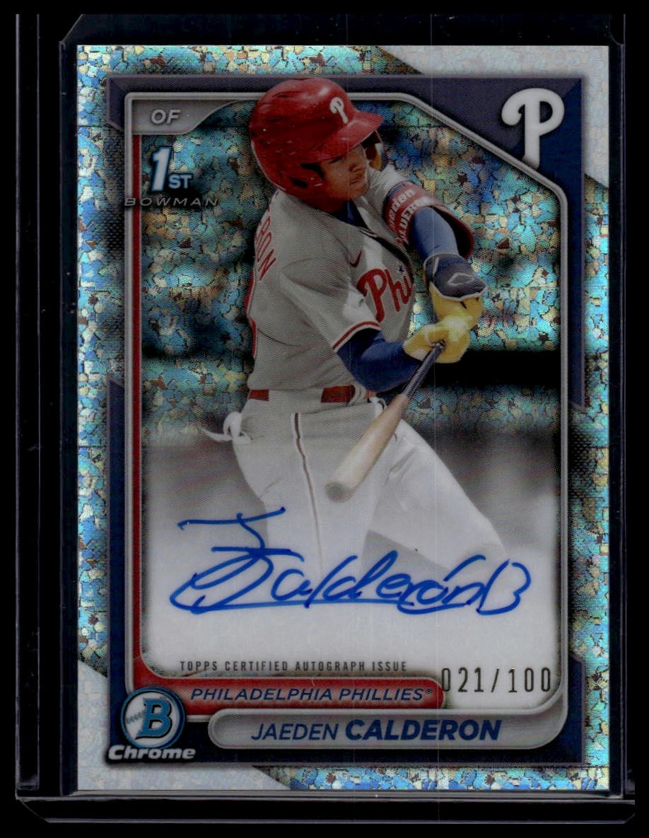 2024 Bowman Chrome #CPA-JCN Jaeden Calderon Prospect Auto Mini Diamond Ref #/100