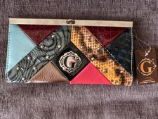 Guess Patchwork Clutch Wallet Logo Snap Closure