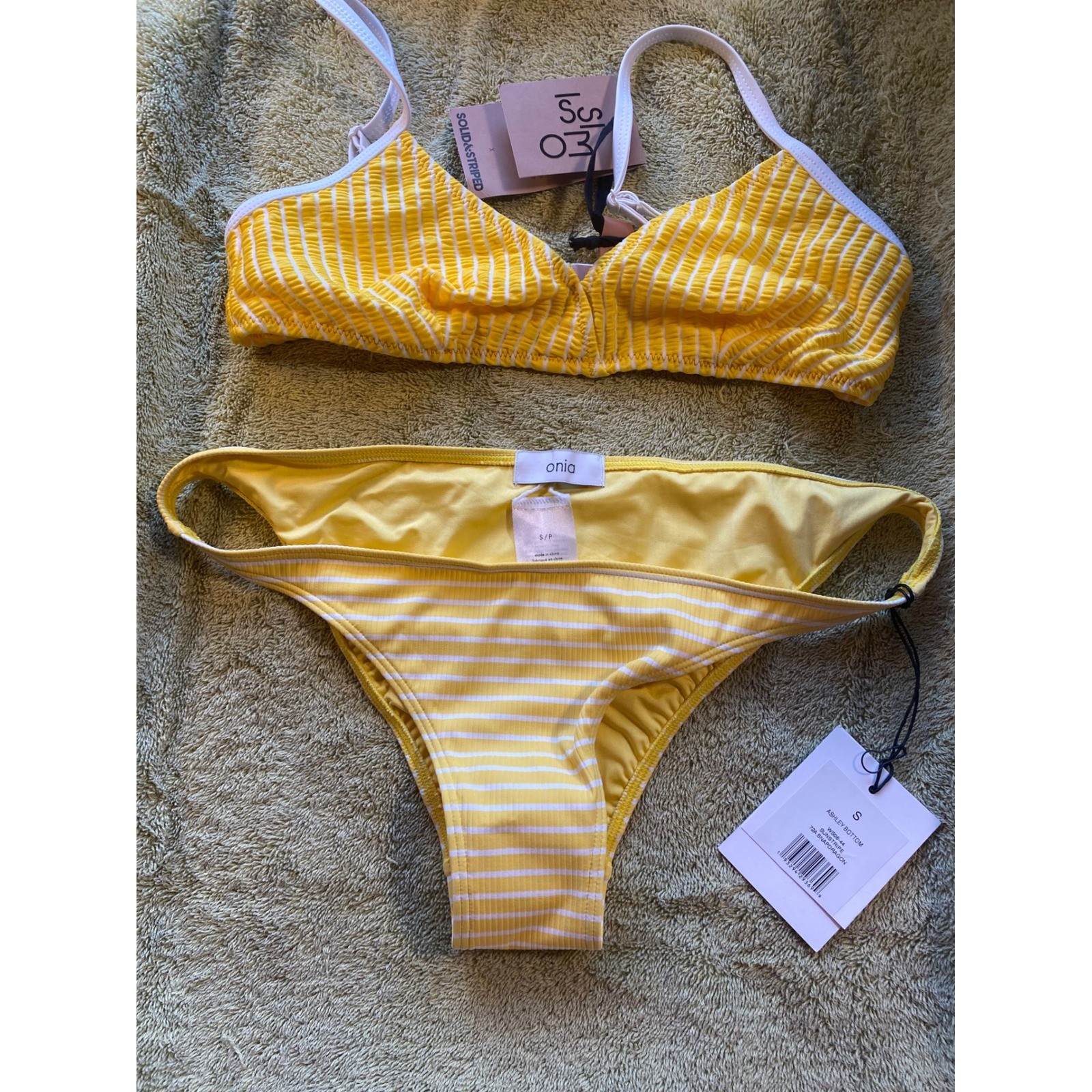 Onia Bikini Swimsuit Bottom Sunstripe Yellow Stripe Issimo Top Both Size S