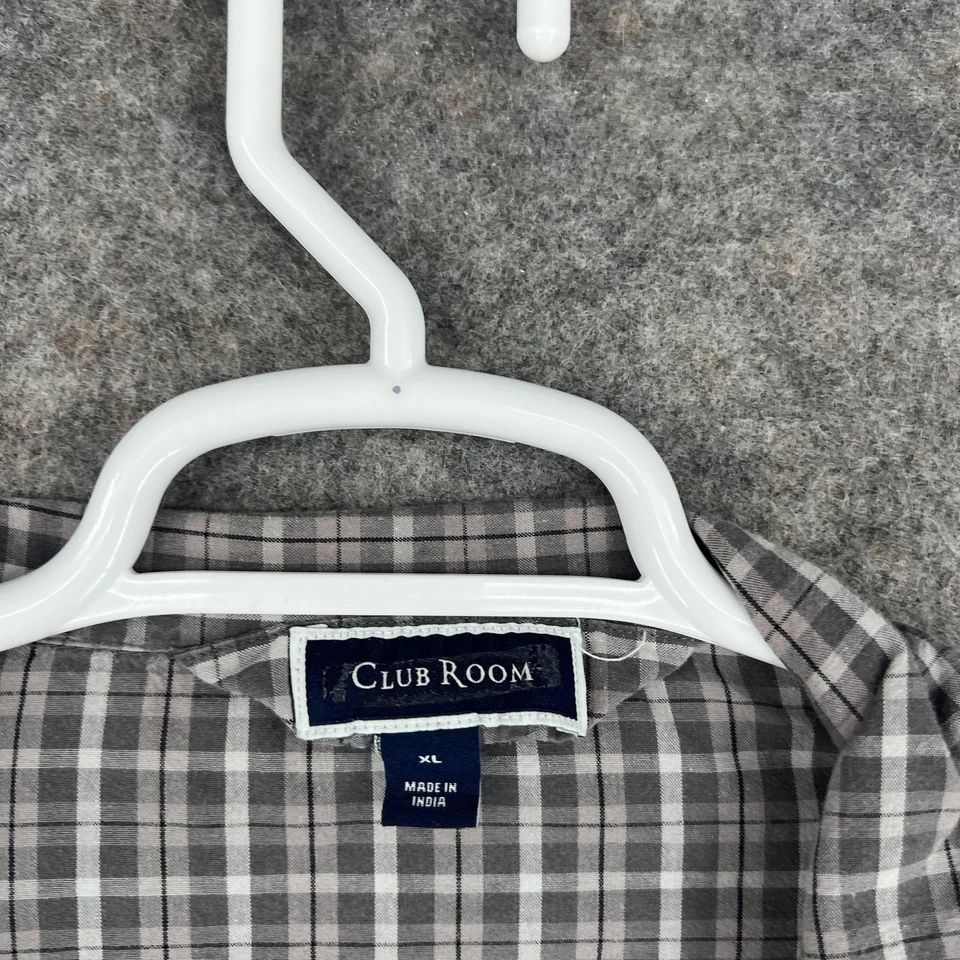 Club Room Shirt Mens Extra Large Gray Plaid Cotton Button Front Camp Collar - Image 3 of 4