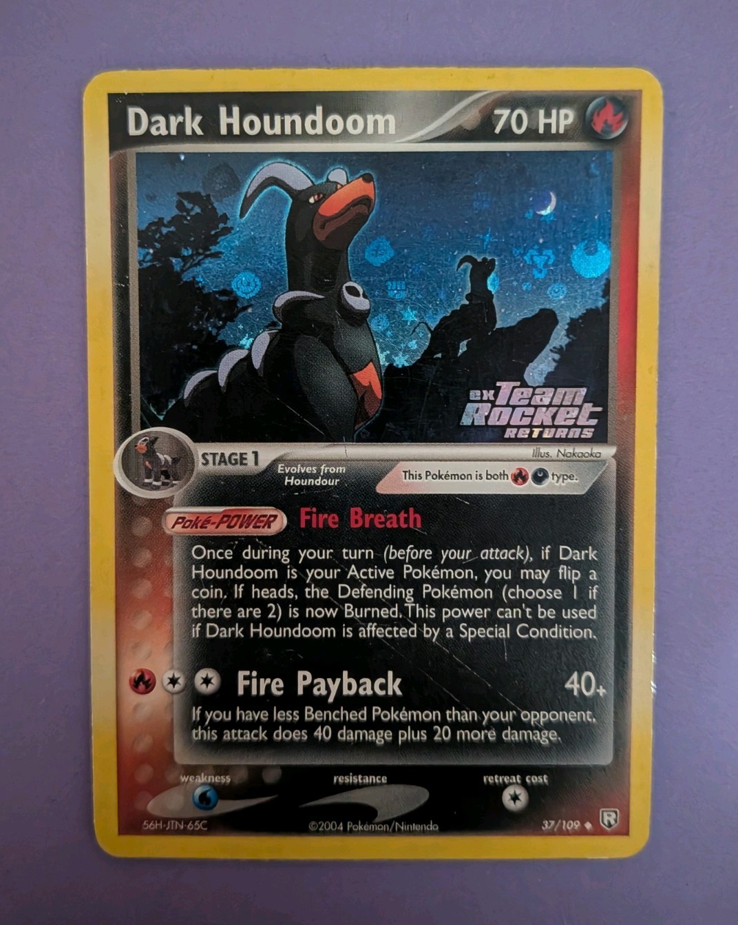 Pokemon Stamped Dark Houndoom 37 Team Rocket Returns Reverse Holo Vintage 37/109