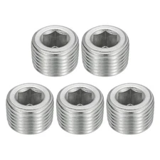 5Pcs Socket Pipe Plugs, NPT 1/2"Stainless Steel Hex Thread Pipe Caps, Silver