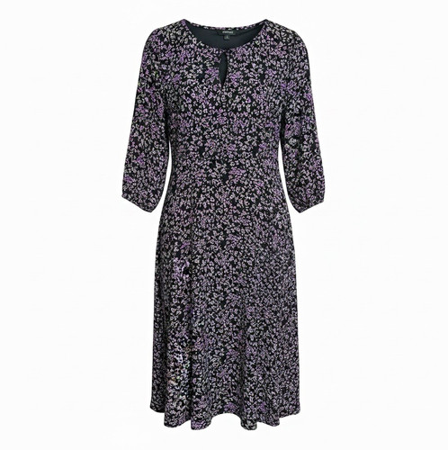 Torrid Black Floral Keyhole Tie Neck 3/4 Sleeve Lined Midi Dress 2XL
