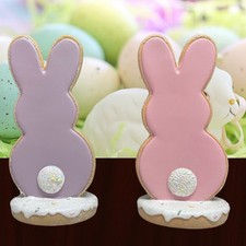 2 Easter Pastel Pink Lavender Sugar Cookie Bunny Rabbit Figurine NEW 8"