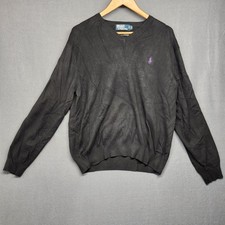 Polo Ralph Lauren Sweater XL Black Pima Cotton V Neck Purple Pony Preppy Casual