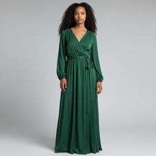 Forever 21 Green Long Sleeve Wrap Maxi Dress Size Small