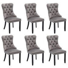 Image of Set of 6 Velvet Dining Chairs High Back Wooden Legs for Home Dining Room Kitchen