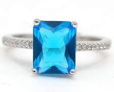 1CT Blue Topaz  White Topaz 925 Solid Sterling Silver Ring Sz 8 UB3-3