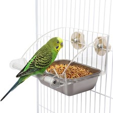 No Mess Bird Cage Feeder, Stainless Steel Parakeet Bowl with Perch