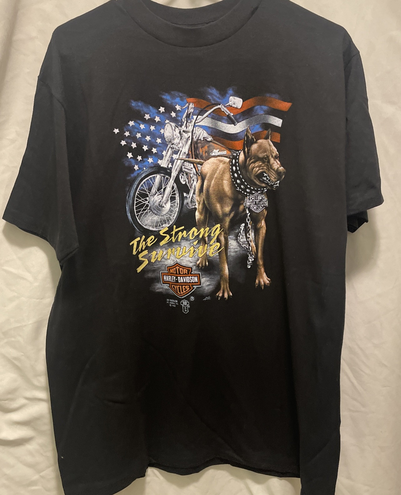 Extremely Rare Vintage 3d Emblem Harley Davidson Tee XL Pitbull American Flag image 2