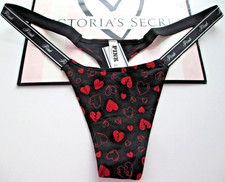VICTORIA'S SECRET PINK Cotton High Leg Micro Thong Panty S M L XL Black Heart VS