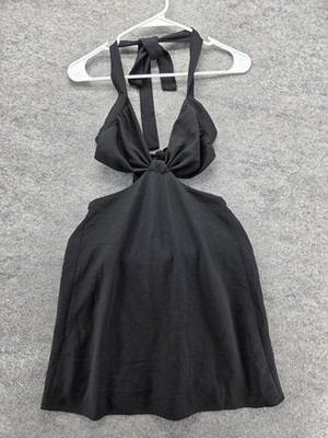 White Fox Make Me Stay Mini Dress Womens Small Black Halter Tie Backless EX684