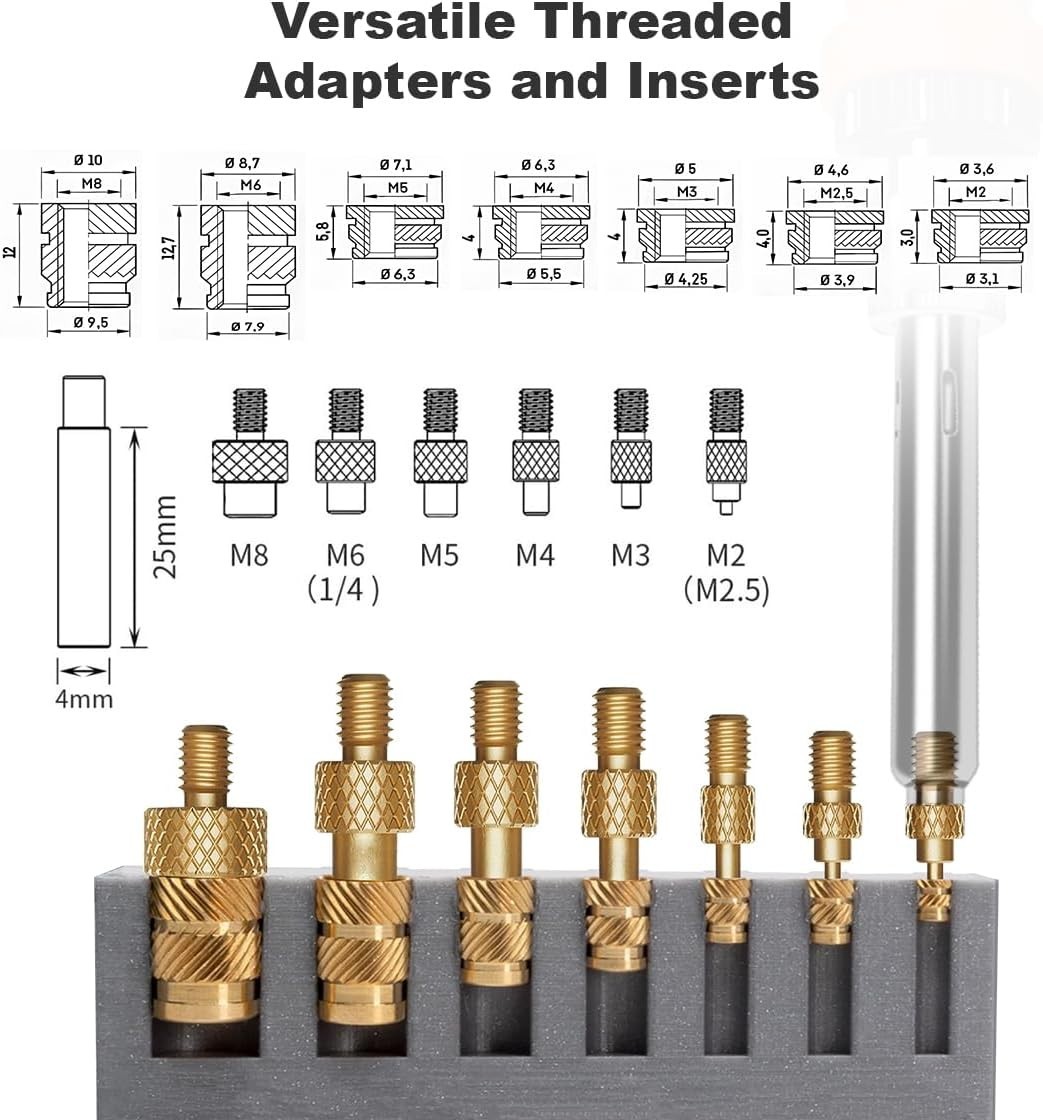 Heat Set Insert Tips and 70 PCS Threaded Inserts with Insert Tips M2 M2.5 M3 M4
