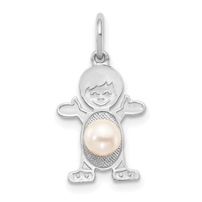 14K Weißgold Junge 4mm Süßwasserzuchtperlen - Juni Charm