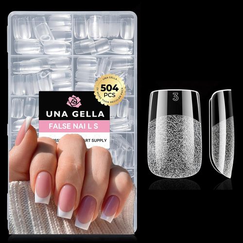 Nail Tips Square: 504PCS Short Square Nail Tips Pre Etched Gel Fake Nails Tips, - Picture 1 of 12