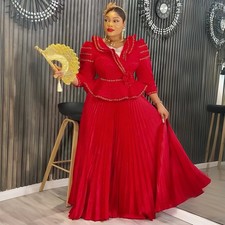 African Style Dashiki Abaya Kaftan 2Pcs Sets Women Oversize Top Long Skirt Gown