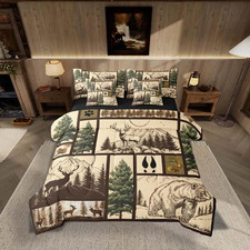 Deer Bed in a Bag Full Size Bear Comforter Set 7 Pieces Moose Wild Animal Rustic
