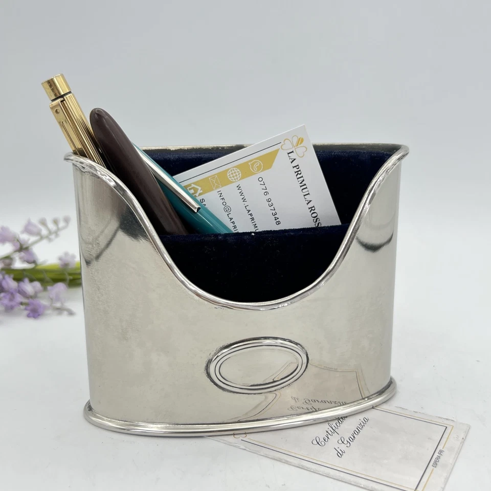 Portapenne da scrivania in stile antico in argento sheffield silver plated Olri - Immagine 2 di 4