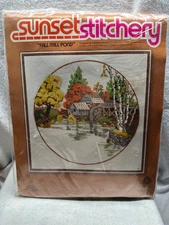 Sunset Stitchery Fall Mill Pond 20 In X 20 In Design New In Package NIP
