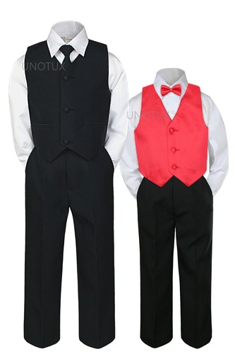 6pc Black vest set by Color Satin Vest Bow Tie for Boy Baby Toddler Kid Formal - Picture 12 of 26