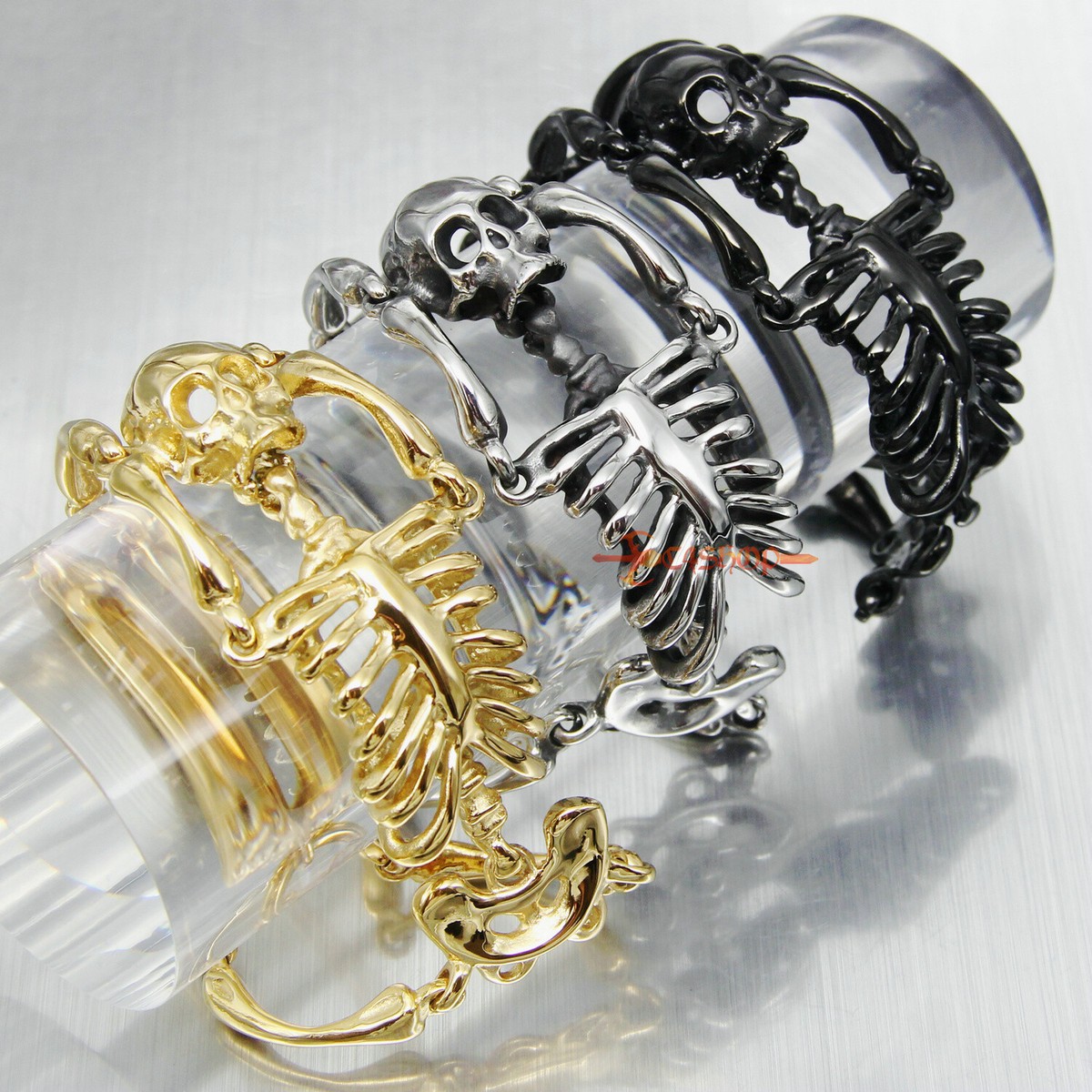 スターリンギアvintagestyle bracelet large skull Men Large Stainless Steel Skull Skeleton Bracelet Gothic Punk