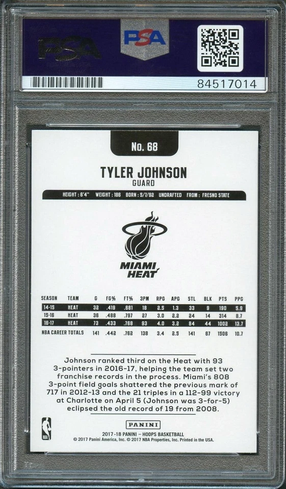 2017-18 NBA Hoops #68 Tyler Johnson Signed Card AUTO 10 PSA Slabbed Heat - Image 2 of 2